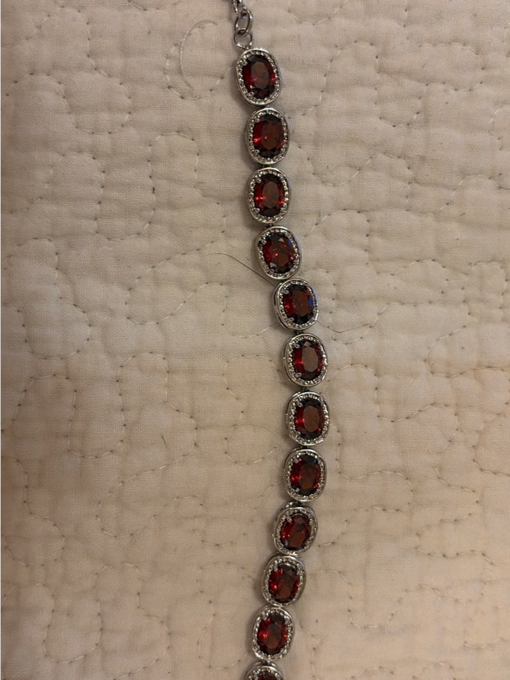 Silver Bracelet with Deep Red Oval Gemstones